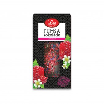 Dark chocolate bar with raspberries